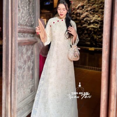 Áo dài Châu Sa dáng suông 4 tà