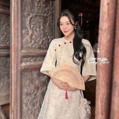 Áo dài Châu Sa dáng suông 4 tà