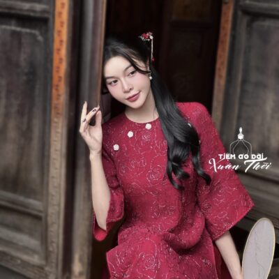 Áo dài Châu Sa dáng suông 4 tà