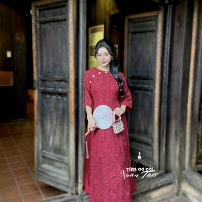 Áo dài Châu Sa dáng suông 4 tà