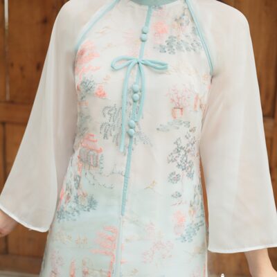 Áo dài Mộc Tranh xẻ tà thêu nổi