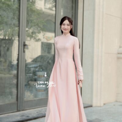 Áo dài Truyền thống lụa Vân gỗ Hồng 4 tà